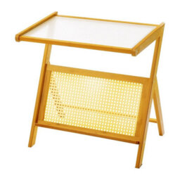 Bamboo End Table Side Table  Magazine Rack Temper Glass Top - thumbnail 1