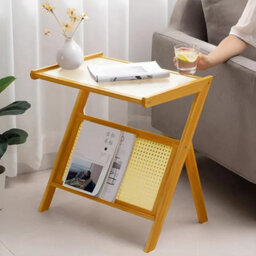 Bamboo End Table Side Table  Magazine Rack Temper Glass Top - thumbnail 4