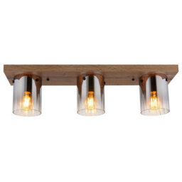 Luminosa Lighting Luminosa Underwood Shade Cluster Ceiling Light Wood Look Dark Smoke Glass Shade 3X E27 - thumbnail 3