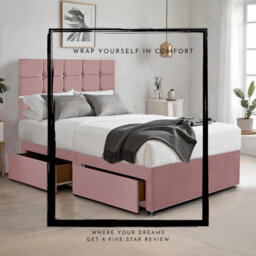 Pink Plush 4Ft Small Double Bed With Matttress  2 Storage Drawers And 20 Inch Cubic Headboard - thumbnail 4