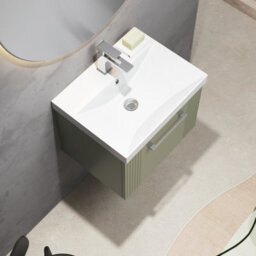 Balterley Belvide Partial Fluted 1 Drawer Wall Hung Vanity Unit With 1 Tap Hole Thin-Edge Basin- 500mm - Satin Green - thumbnail 3