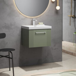 Balterley Belvide Partial Fluted 1 Drawer Wall Hung Vanity Unit With 1 Tap Hole Thin-Edge Basin- 500mm - Satin Green - thumbnail 6