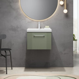 Balterley Belvide Partial Fluted 1 Drawer Wall Hung Vanity Unit With 1 Tap Hole Thin-Edge Basin- 500mm - Satin Green - thumbnail 2