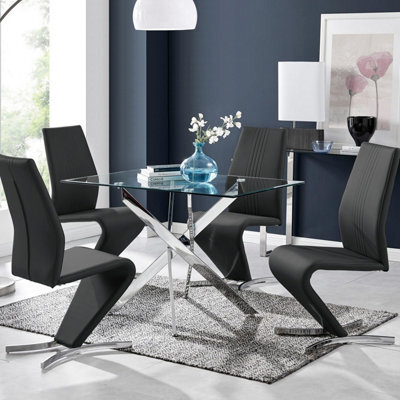 Furniturebox Uk Leonardo Glass And Chrome Metal Dining Table And 4 Black Willow Chairs Set - image 1