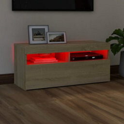 Vidaxl Tv Cabinet With Led Lights Sonoma Oak 90X35X40 Cm - thumbnail 5