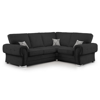 Furnishings For Less UK Milan 4 Seater L Shaped Corner Sofa Full Back Chesterfield Arms Black Right Hand Facing - image 1