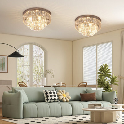 Homcom Set Of 2 Crystal Ceiling Lights Modern Chandeliers W/ 7 E14 Fitting - image 1