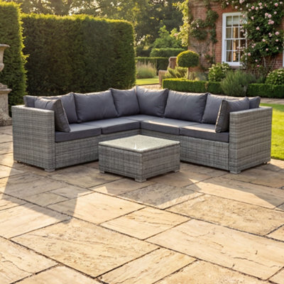 Artemis Home Oliena 5 Seat Modular Rattan L-Shaped Corner Garden Furniture - Grey - image 1