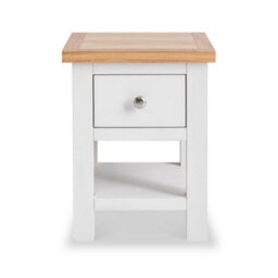 Farro White 36Cm Lamp Side Table With Drawer - Painted With Oak Top - Fully Assembled By Roseland Furniture - thumbnail 2