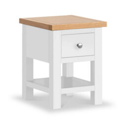 Farro White 36Cm Lamp Side Table With Drawer - Painted With Oak Top - Fully Assembled By Roseland Furniture