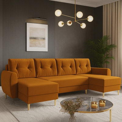 Palermo U Shaped Corner Sofa Bed With Storage 6 Colours Sprung Seat New Yellow - image 1
