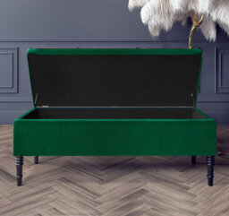Paris Plain 120Cm Ottoman Storage Bench - Plush Velvet Shoe Bench - Forest Green Upholstery Footstool With Storage - thumbnail 2