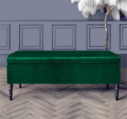 Paris Plain 120Cm Ottoman Storage Bench - Plush Velvet Shoe Bench - Forest Green Upholstery Footstool With Storage