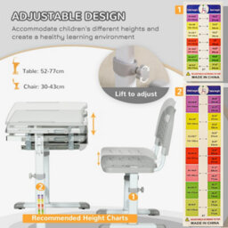 Homcom Kids Desk And Chair Set W/ Drawer, Pen Slot Hook - Grey - thumbnail 6