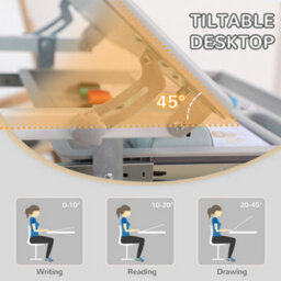 Homcom Kids Desk And Chair Set W/ Drawer, Pen Slot Hook - Grey - thumbnail 7
