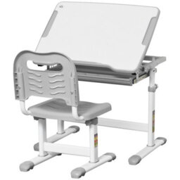 Homcom Kids Desk And Chair Set W/ Drawer, Pen Slot Hook - Grey - thumbnail 2