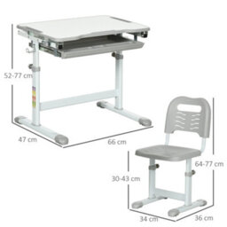 Homcom Kids Desk And Chair Set W/ Drawer, Pen Slot Hook - Grey - thumbnail 3