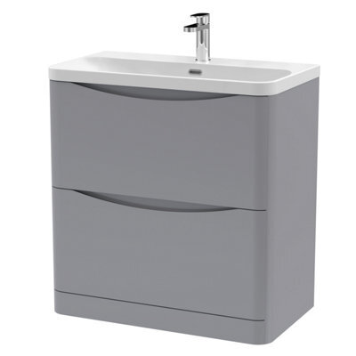 Balterley Dunwood Modern Bathroom Floor Standing 2 Drawer Vanity Unit & Ceramic Basin, Satin Grey, 800mm - image 1
