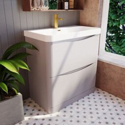 Balterley Dunwood Modern Bathroom Floor Standing 2 Drawer Vanity Unit & Ceramic Basin, Satin Grey, 800mm - thumbnail 4