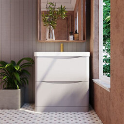 Balterley Dunwood Modern Bathroom Floor Standing 2 Drawer Vanity Unit & Ceramic Basin, Satin Grey, 800mm - thumbnail 2
