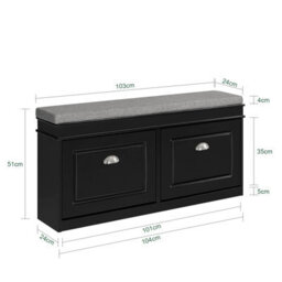 Sobuy Shoe Cabinet With 2 Flip Drawers 40.9X9.4X20.1 Inch Load Capacity 150 Kg Fsr64-Sch - Black - thumbnail 3
