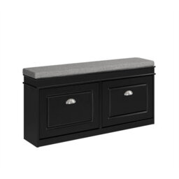 Shoe Cabinet Storage Bench Hallway Narrow Shoe Rack  With Seat Cushion 2 Flip Doors, Black,sobuy Fsr64-Sch
