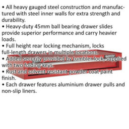Lockable Red Tool Chest With Drawer - 1030 X 440 X 170mm Heavy-Duty Storage Unit - thumbnail 2