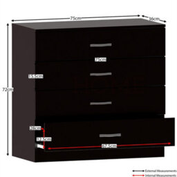 Black-Bedroom Furniture Set 3 Pcs Chest Of Drawers Wardrobe Bedside - thumbnail 4