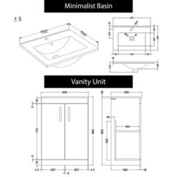 Royal Bathrooms Turin Indigo Grey Gloss 600mm Floor Standing Vanity Unit 2 Door With Minimalist Basin Sink - thumbnail 8