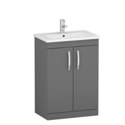 Royal Bathrooms Turin Indigo Grey Gloss 600mm Floor Standing Vanity Unit 2 Door With Minimalist Basin Sink - thumbnail 6
