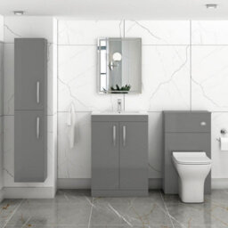 Royal Bathrooms Turin Indigo Grey Gloss 600mm Floor Standing Vanity Unit 2 Door With Minimalist Basin Sink - thumbnail 2