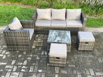Fimous 5 Pcs Outdoor Lounge Sofa Set Wicker Pe Rattan Garden Furniture Set With Armchair Squar Coffee Table - image 1