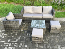 Fimous 5 Pcs Outdoor Lounge Sofa Set Wicker Pe Rattan Garden Furniture Set With Armchair Squar Coffee Table - thumbnail 2