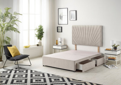 "Somnior Beds Platinum Divan Bed Base With 2 Drawers & 30"" Headboard - Plush Velvet, Silver, 4Ft6 Double" - image 1