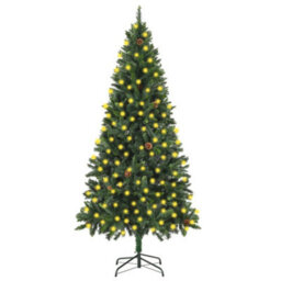 Berkfield Artificial Christmas Tree With Leds&pine Cones Green 210 Cm