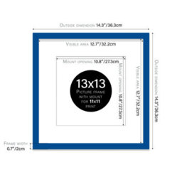 "13X13"" Blue Picture Frame - 13X13"" Square Frame With 11X11"" Mount For 13X13""/11X11"" Pictures Art Deco Style Room Decor, 1 Pack" - thumbnail 2