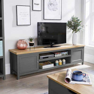 Home Source Avon 2 Door With Undershelf Storage Wide 36mm Thick Top Tv Unit Stand Graphite - image 1
