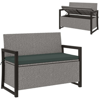 Rattan Garden Bench With Storage, Inner Bag, 151.5L Outdoor Bench - image 1