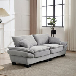 Abrihome Oversized 2 Seater Corduroy Sofa, Deep Seat Loveseat With Pillows, Modern Comfy Couch For Living Room, Apartment, Light Gray - thumbnail 2