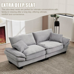 Abrihome Oversized 2 Seater Corduroy Sofa, Deep Seat Loveseat With Pillows, Modern Comfy Couch For Living Room, Apartment, Light Gray - thumbnail 4