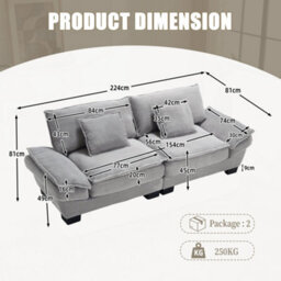 Abrihome Oversized 2 Seater Corduroy Sofa, Deep Seat Loveseat With Pillows, Modern Comfy Couch For Living Room, Apartment, Light Gray - thumbnail 8