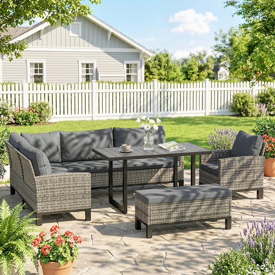 Outsunny Rattan Garden Furniture Sofa Set, Outdoor Dining Set For 9, Grey - image 1