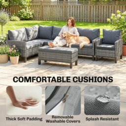 Outsunny Rattan Garden Furniture Sofa Set, Outdoor Dining Set For 9, Grey - thumbnail 6
