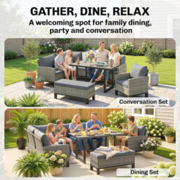 Outsunny Rattan Garden Furniture Sofa Set, Outdoor Dining Set For 9, Grey - thumbnail 4
