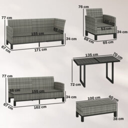 Outsunny Rattan Garden Furniture Sofa Set, Outdoor Dining Set For 9, Grey - thumbnail 3