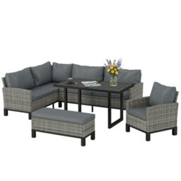 Outsunny Rattan Garden Furniture Sofa Set, Outdoor Dining Set For 9, Grey - thumbnail 2