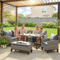 Outsunny Rattan Garden Furniture Sofa Set, Outdoor Dining Set For 9, Grey - thumbnail 9
