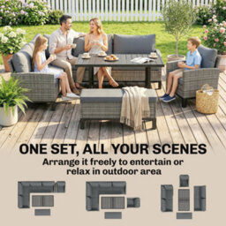 Outsunny Rattan Garden Furniture Sofa Set, Outdoor Dining Set For 9, Grey - thumbnail 8