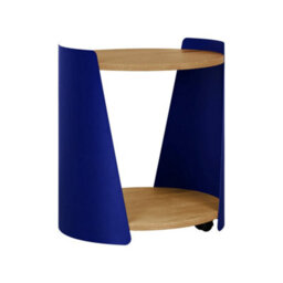Sweeek - Curved Metal Side Table Or Bedside Table With Wood Decor And Casters Blue 40X39.5X47.5 Cm - Molto - thumbnail 2
