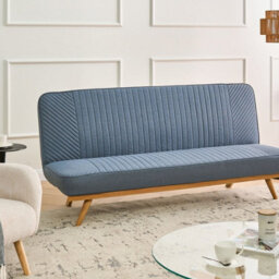 Wyld And Coco Novaliving 2-Seater Sofa Bed Blue Fabric Tufted Backrest Modern Design - thumbnail 2